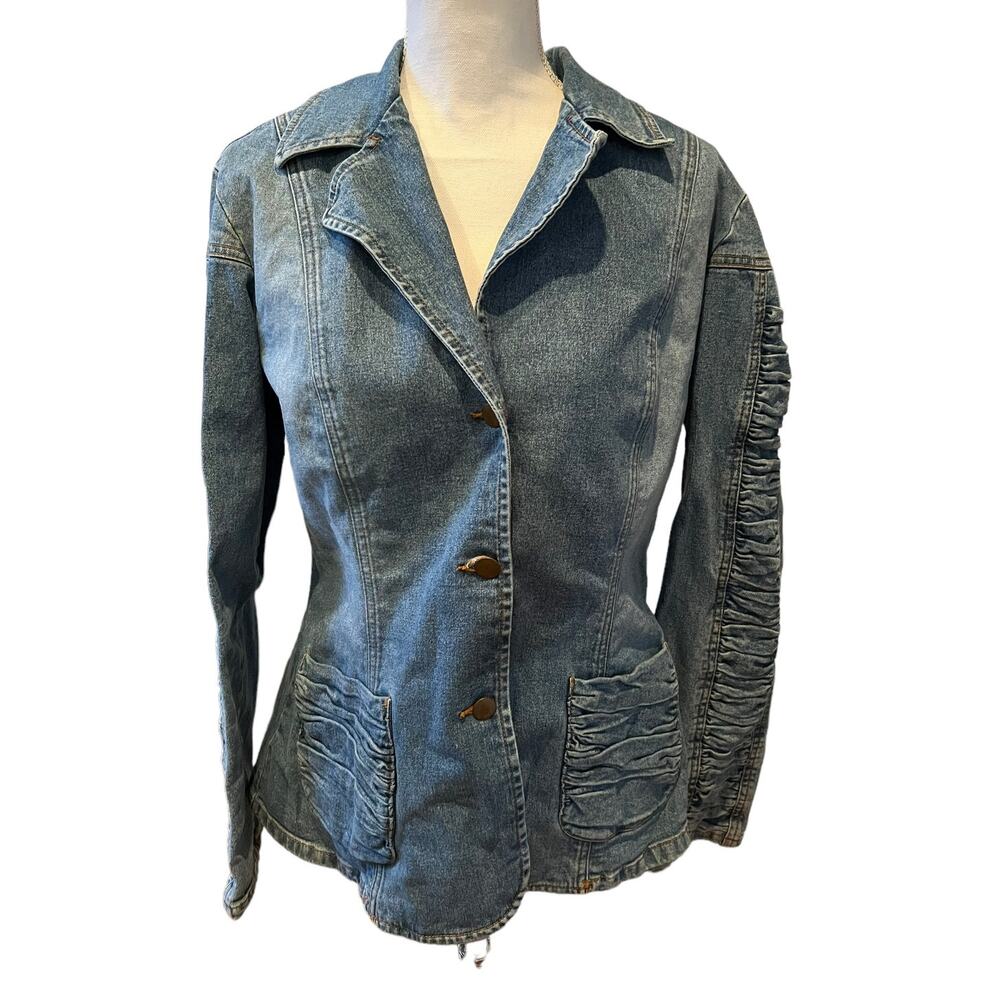 Vintage 90s Ruched Denim Blazer Jacket L